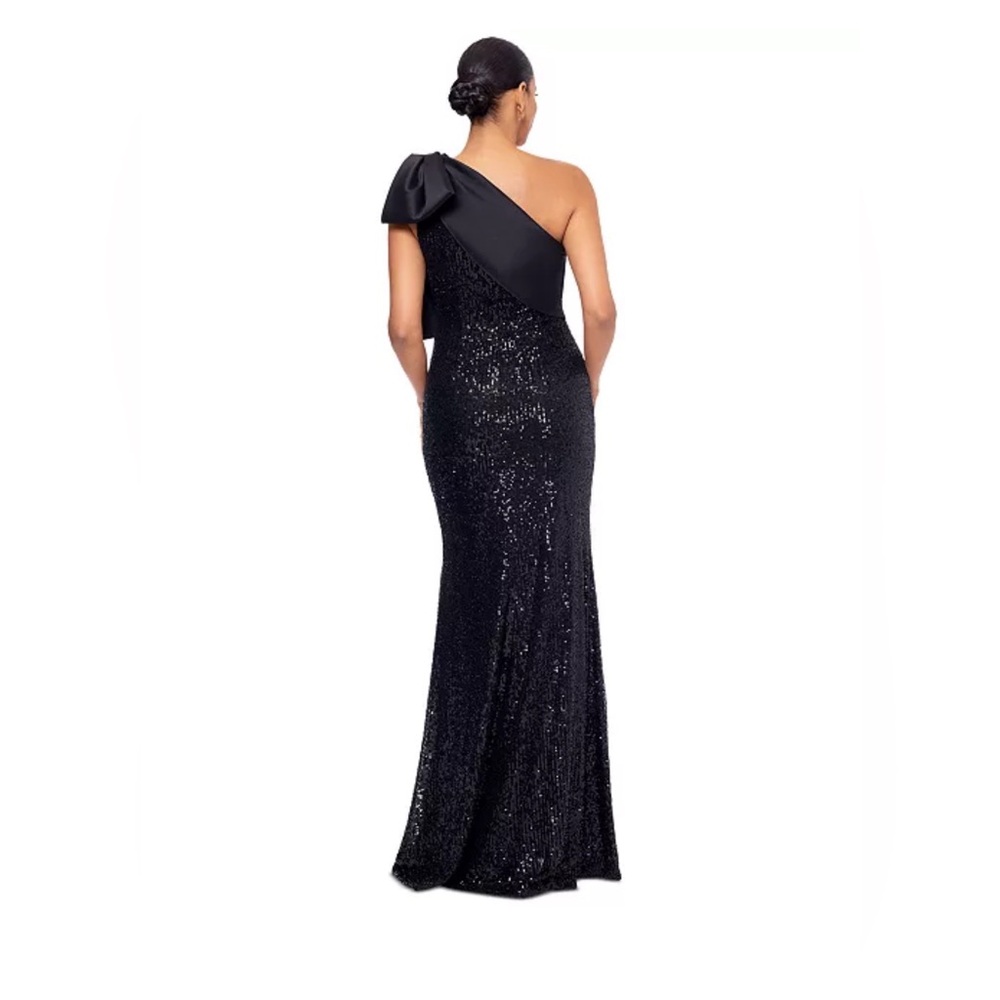 Betsy & Adam Black Sequin One-Shoulder Dress - Picture 2 of 5